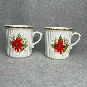 Vintage Original Bohemia Czechoslovakia Poinsettia December Coffee Mug Set of 2